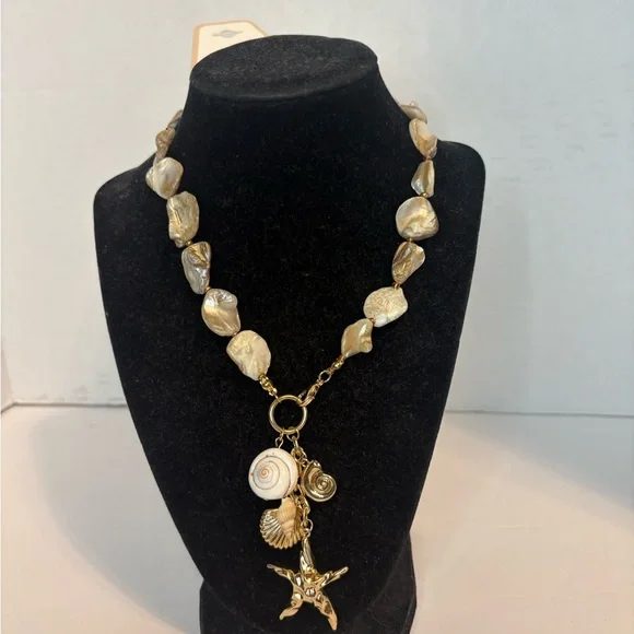 Carolee Gold-Tone Iridescent Shell Charm Necklace - Picture 4 of 8